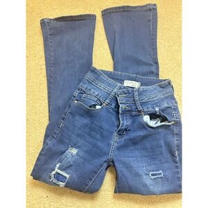 CELEBRITY ACE Women‎ Blue Denim Flare Jeans Distressed Ripped Size 5 27